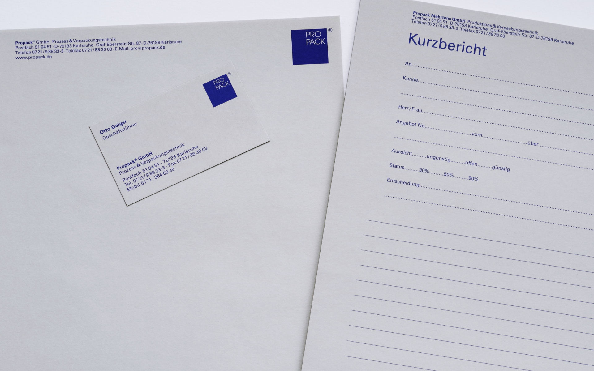 Propack Briefpapier Visitenkarten Kurzmitteilung Design Berlin