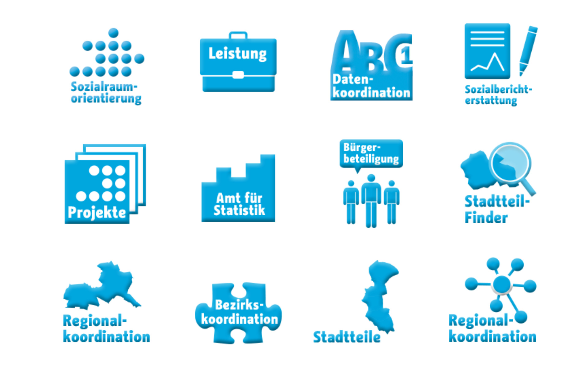 Sozialraumorientierte Planungskoordination Icons Design Piktogramme