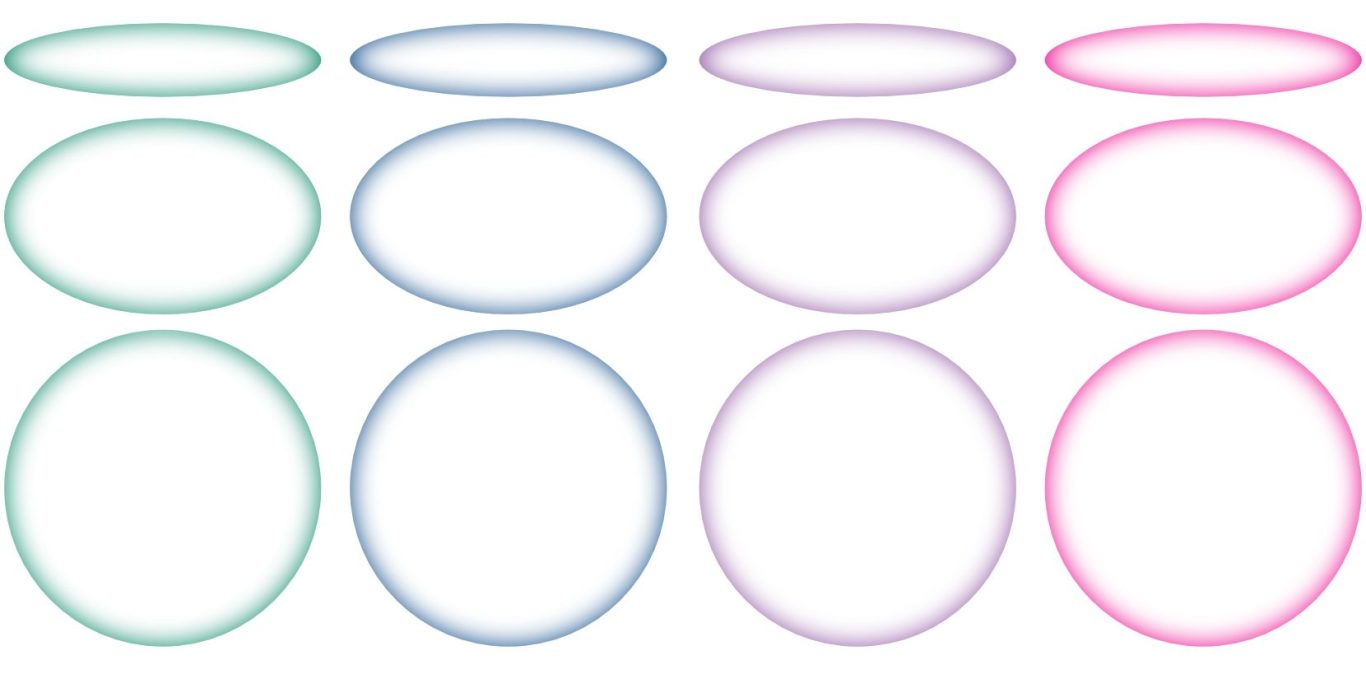 Bunte, ovale Formen in verschiedenen Farben, angeordnet in Reihen.