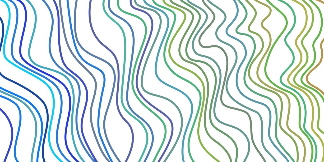 Bunte, geschwungene Linien in sanften Wellenmustern auf weißem Hintergrund.