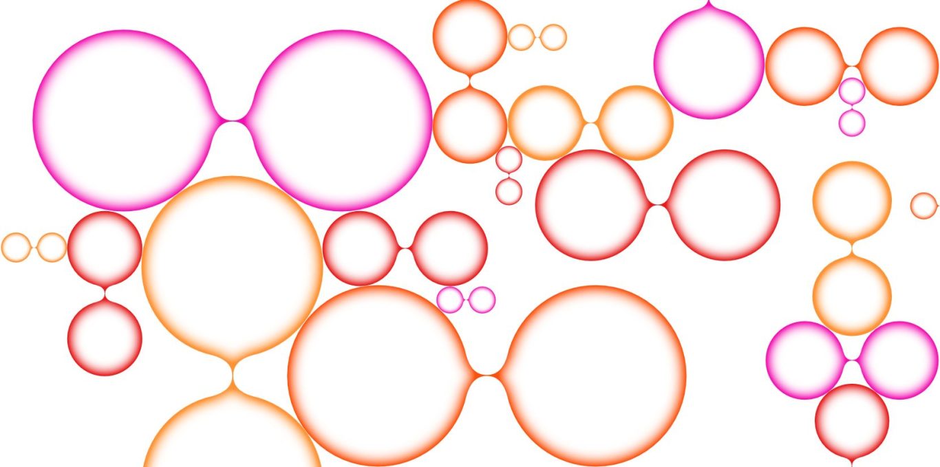 Wir strukturieren Inhalte und Prozesse, damit aus etwas kompliziertem ein verständlicher Plan wird Doppelte Blasen, zusammenhaengend ind orange und pink transparent