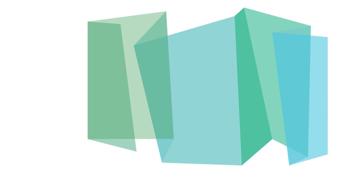 Abstrakte Formen überlappend in verschiedenen Grüntönen und Blau.