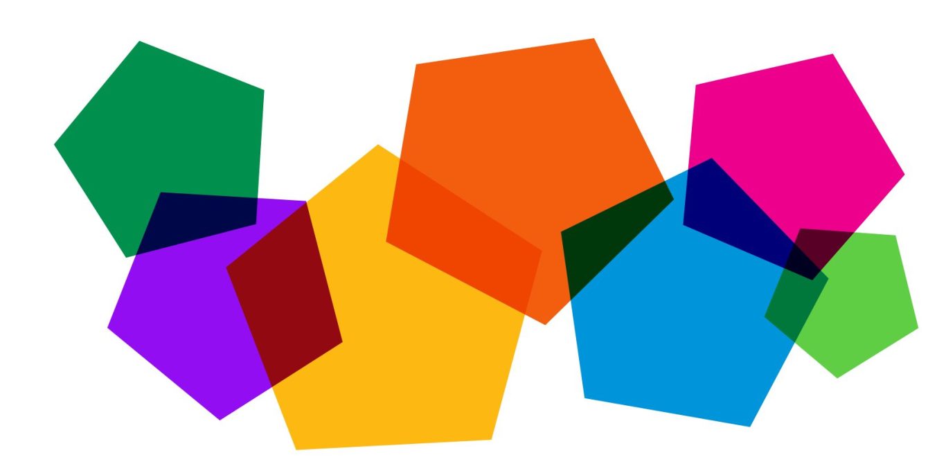 Bunte geometrische Formen in verschiedenen Farben und Größen.