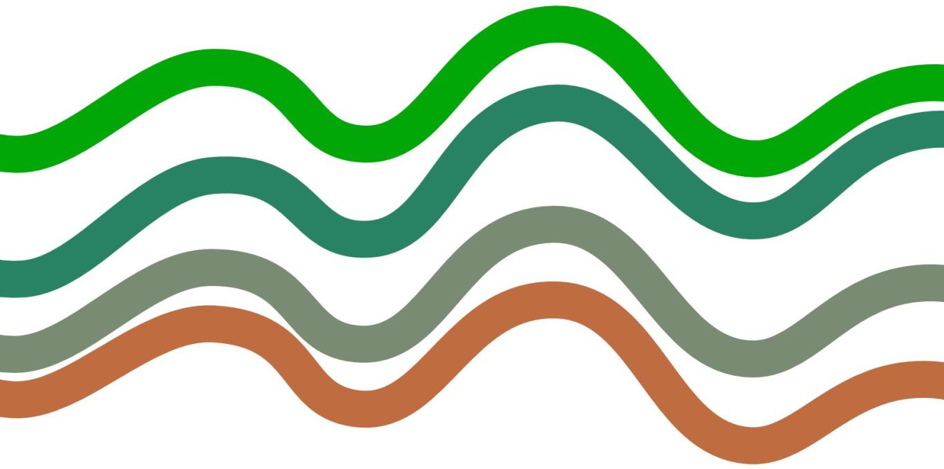 Ein funktionales Orientierungssystem wird Teil Ihres Markenauftritts Wellenförmige Linien in verschiedenen Grüntönen und einem erdigen Braunton.