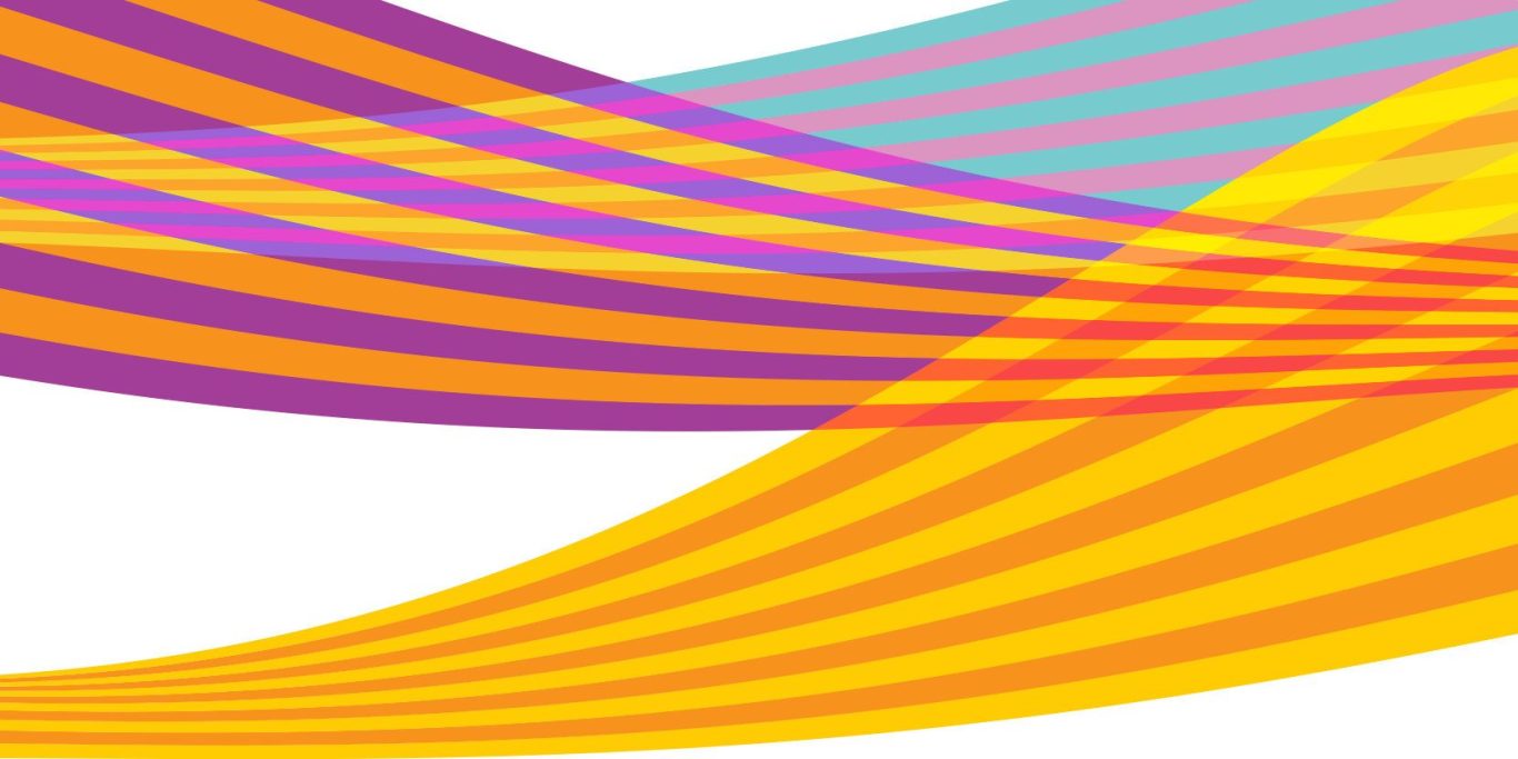 Bunte, gewellte Linien in lila, orange und blau.