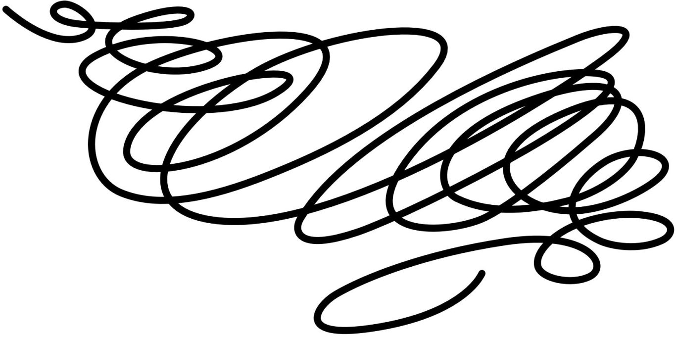 Schwarze, geschwungene Linien in wirbelndem Muster.