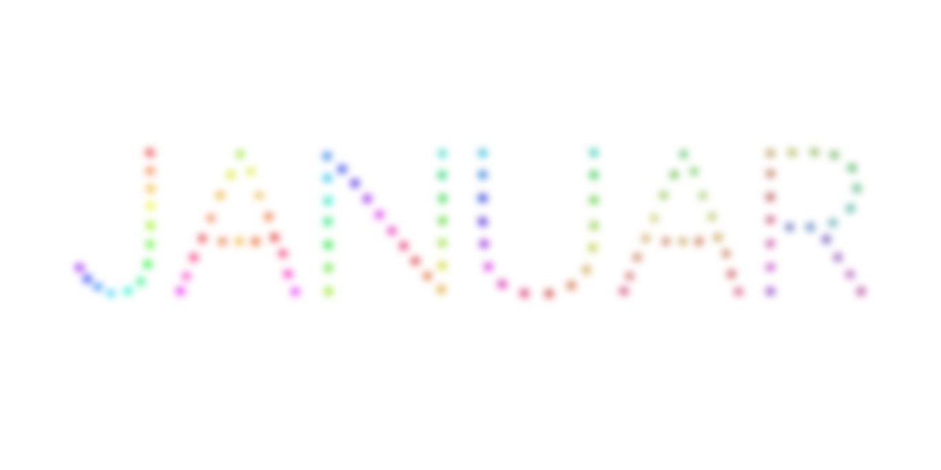 Das Wort "JANUAR" in bunten hellen Punkten.