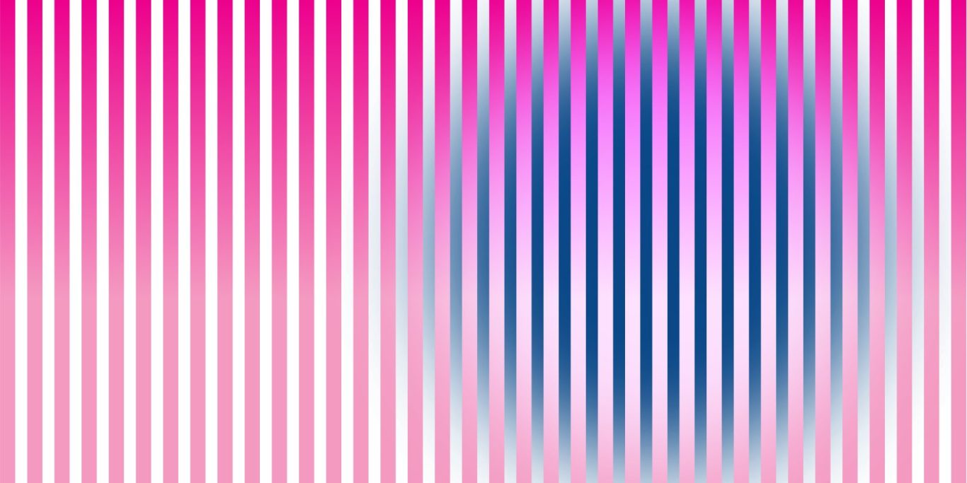 Streifen in Pink, die ein Verlauf zum Zentrum bilden. Hinter den Streifen ein blauer unscharfer Kreis.