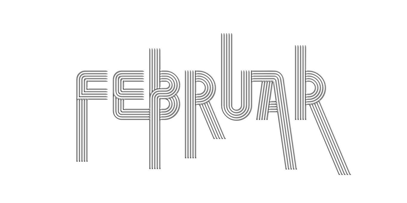 Text "Februar" in heller, stilisierter, grafischer Schrift.