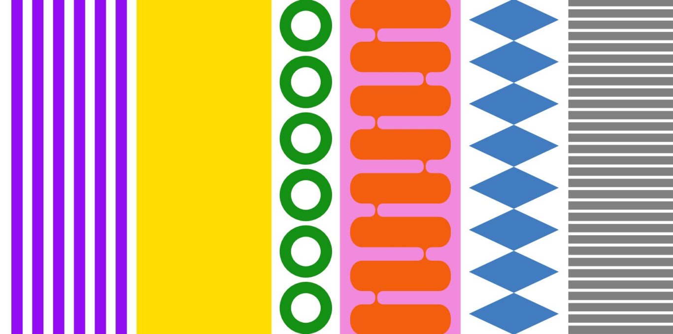 Gute Leitsysteme versteht man, ohne darüber nachzudenken gelb, lila grün, blau graue Formen und Streifen auf weißem Hintergrund