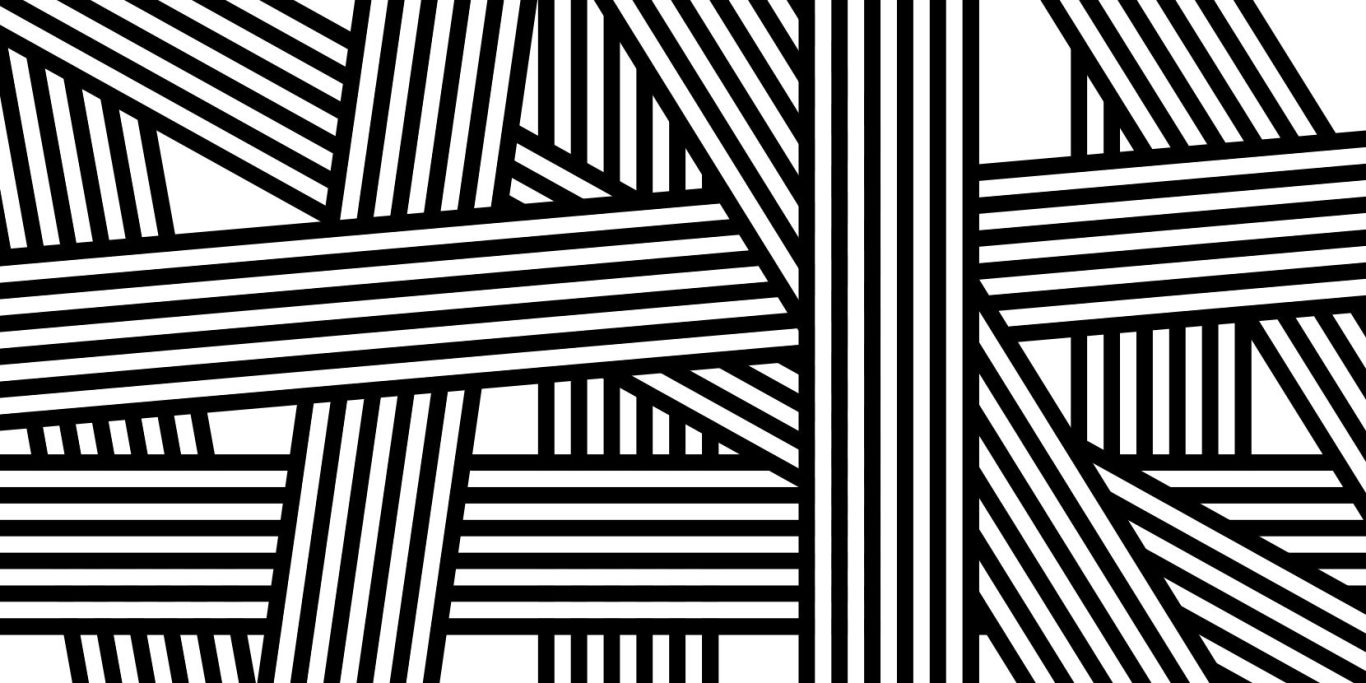 Schwarz-weißes Muster aus kreuzenden, parallel verlaufenden Linien.