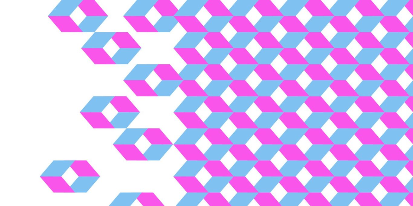 Muster aus pinken und blauen 3D-Rauten.