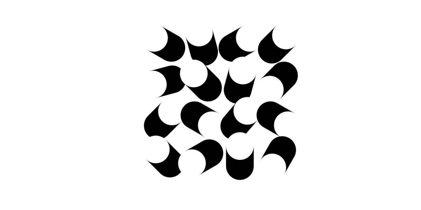 Schwarz-weiße grafische Darstellung mit vielen geschwungenen Formen.