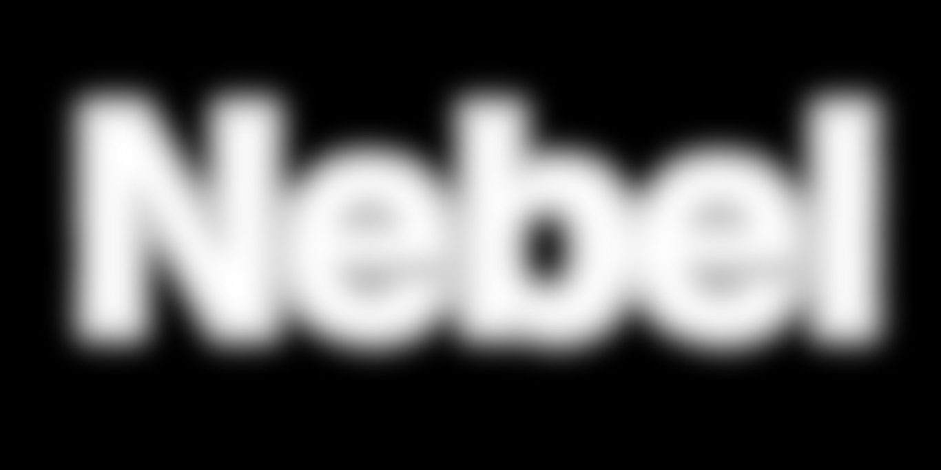 Der Wort "Nebel" in unscharfer, weisser Schrift auf dunklem Hintergrund.