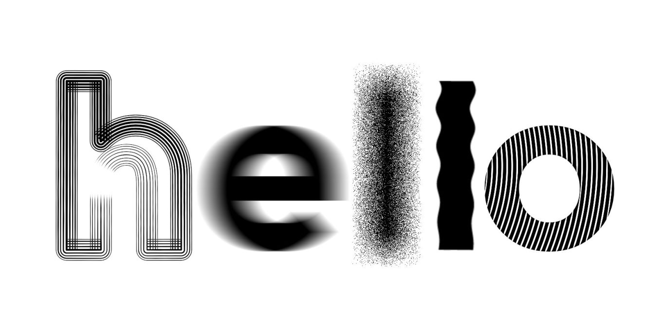 Text "hello" in verschiedenen grafischen und illustrierten Buchstaben