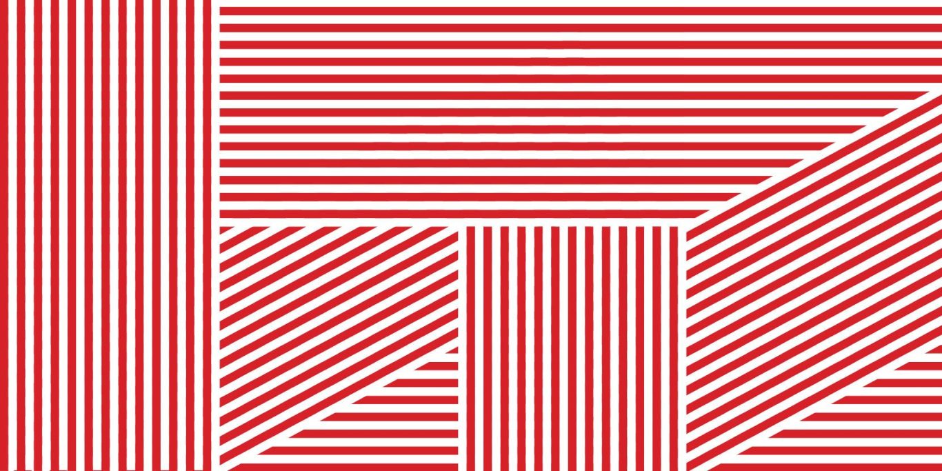 Rotes Muster aus parallelen Linien in unterschiedlichen Anordnungen.