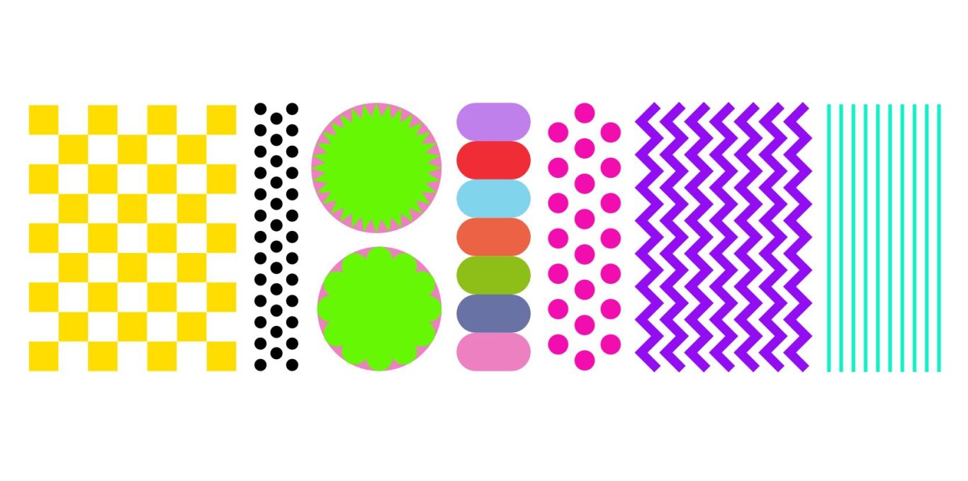 Orientierungssysteme führen Menschen sicher und intuitiv ans Ziel Bunte geometrische Muster mit verschiedenen Formen und Farben.