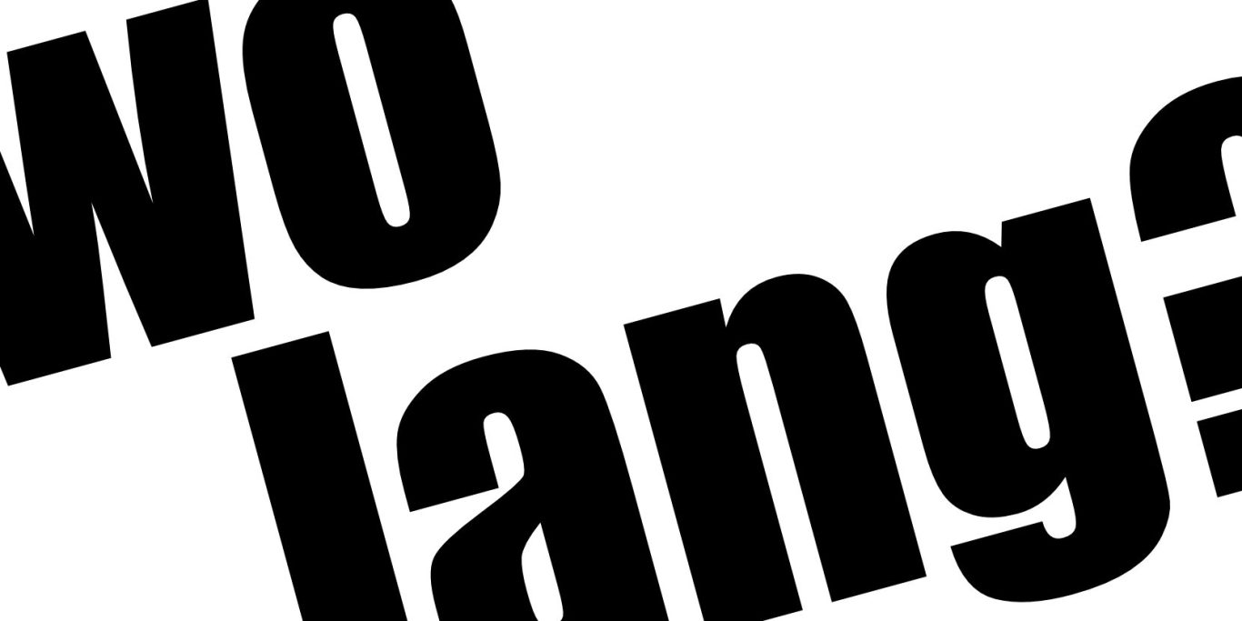 Der Text "WO LANG?" in großen, fetten Buchstaben schräg angeordnet.